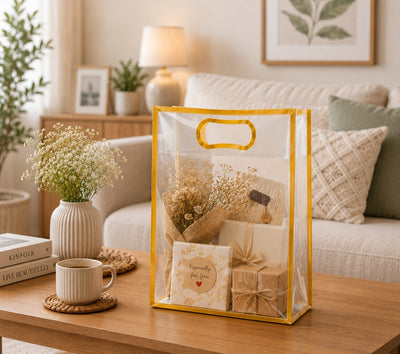 (24 X 10 X 35 CM) Transparent Bag Goodie Bags , Clear Gift Bag, Hamper Bag,Carry Bags,Shopping Gift Bag,Gifting,Presents,Return Gifts,Birthday,Festivals,Events