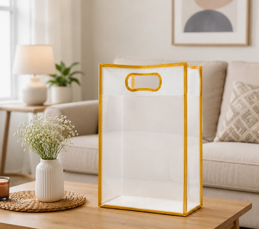 Small Size ( 18 X 8 X 26 CM )Transparent Bag Goodie Bags, Clear Gift Bag, Hamper Bag,Carry Bags,Shopping Gift Bag,Gifting,Presents,Return Gifts,Birthday,Festivals,Events (Black)