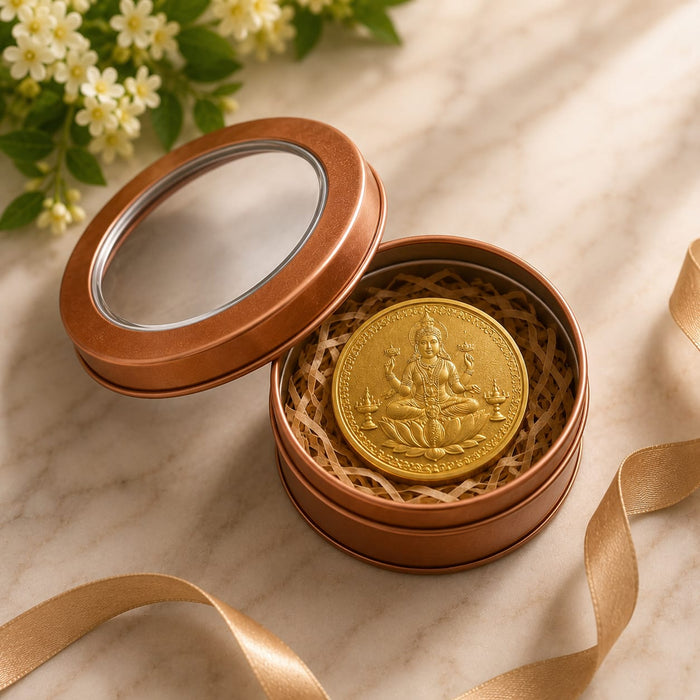 Round Gold Metal Tin Box with Transparent Window Lid | 3.9 × 1.5 Inch | Gift,Rakhi, Cookies, Chocolates & Dry Fruit Packaging