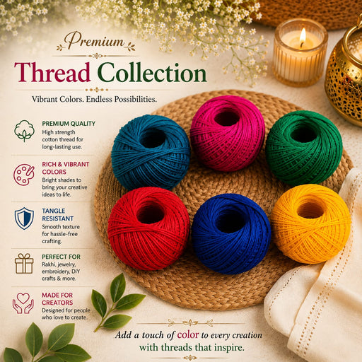 6 Pcs Cotton Craft Thread Ball – Mix Colors  | Multicolor Decorative Thread for Rakhi Making, DIY Crafts, Macrame, Gift Wrapping & Home Décor