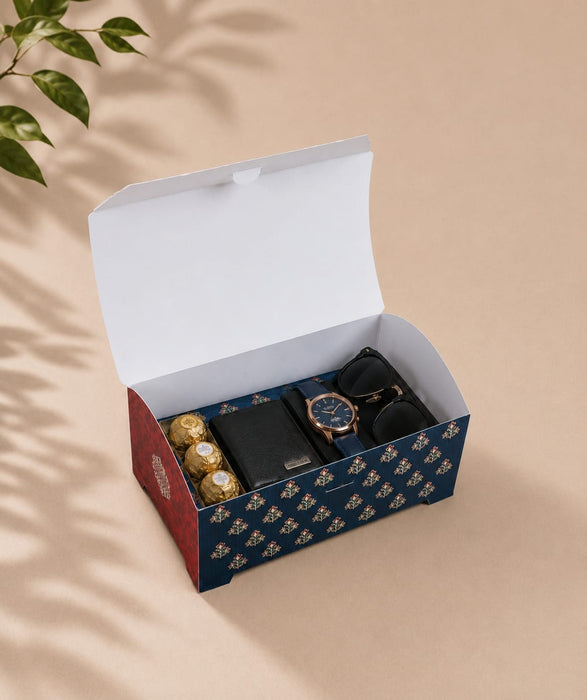 Royal Sandook Premium Printed Curved Gift Hamper Box with Handle | Luxury Festive Packaging Box for Raksha Bandhan, Diwali, Wedding & Return Gifts