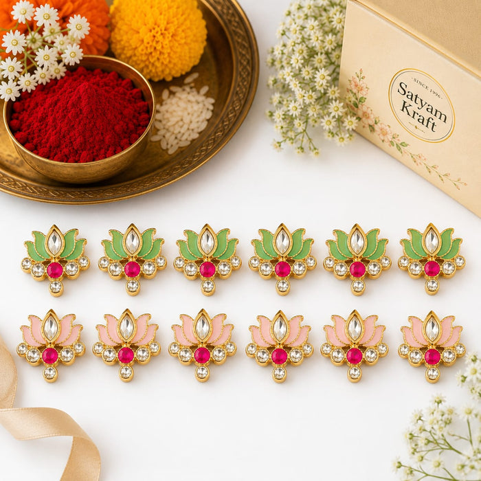 Lotus Kundan Rakhi Charms for DIY Rakhi Making | Enamel Metal Lotus Charms with Stone | Premium Raksha Bandhan Craft Supplies (2 Designs)
