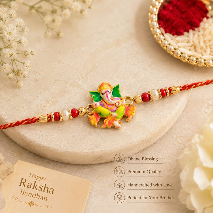 Premium Pearl Kundan Rakhi for Brother | Handmade Designer Rakhi with Square Stone | Traditional Raksha Bandhan Charms