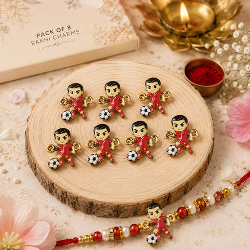 8 PCS Cute designer Rakhi Charms | Football, Ganesha, Tortoise & Cute Designer Metal Charms for DIY Rakhi Making