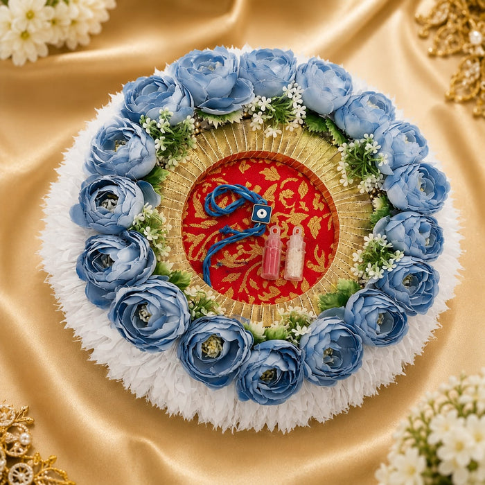 Handmade Floral Rakhi Platter/Pionee Platter  – Decorative Flower Rakhi Tray with Artificial Roses  for Wedding, Engagement | Pooja Platter, Center Table Decor,Gifting ( Rakhi Platter with Rakhi And Roli Chawal )