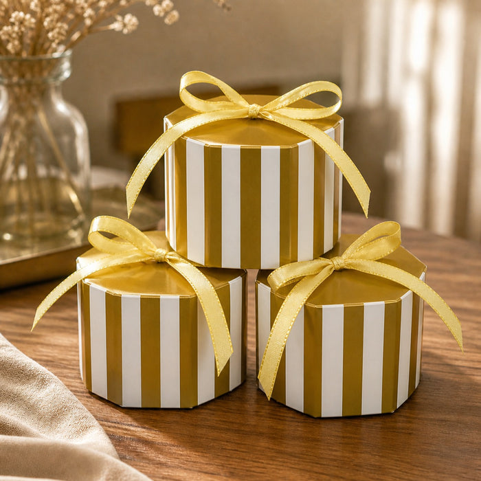 50 Pcs Hexagon Paper Gift Box with Ribbon, Gift Packaging Box for Wedding Return Gifts, Birthday Favours, Chocolate, Dry Fruit, Jewellery, Cosmetics, Baby Shower & Festive Hamper Packing