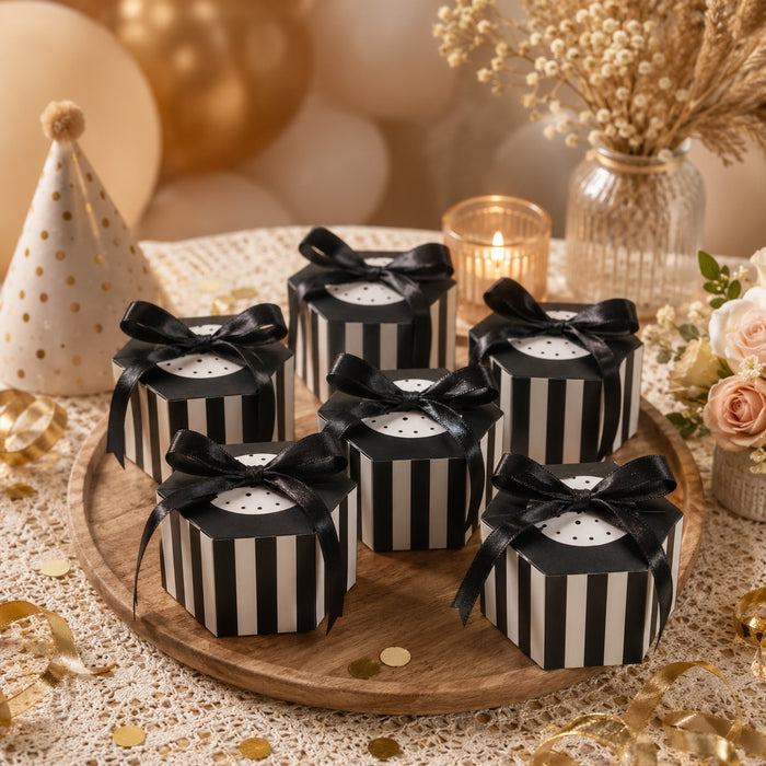 50 Pcs Hexagon Paper Gift Box with Ribbon, Gift Packaging Box for Wedding Return Gifts, Birthday Favours, Chocolate, Dry Fruit, Jewellery, Cosmetics, Baby Shower & Festive Hamper Packing