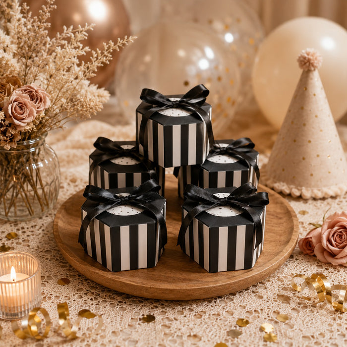 50 Pcs Hexagon Paper Gift Box with Ribbon, Gift Packaging Box for Wedding Return Gifts, Birthday Favours, Chocolate, Dry Fruit, Jewellery, Cosmetics, Baby Shower & Festive Hamper Packing