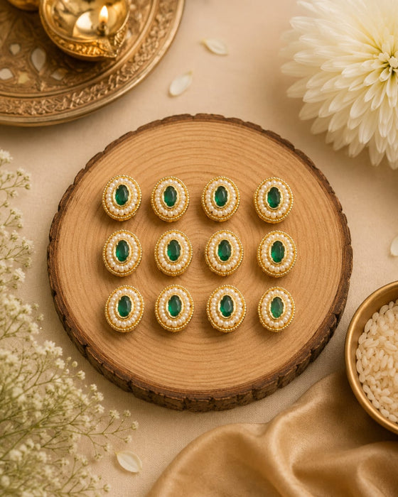 12 Pcs Premium Pearl Kundan Rakhi Charms | Square Mirror Design | DIY Rakhi Making Supplies | Bracelet, Lumba & Craft Decoration