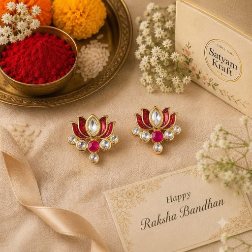 12 Pcs Lotus Kundan Rakhi Charms for DIY Rakhi Making | Enamel Metal Lotus Charms with Stone | Premium Raksha Bandhan Craft Supplies