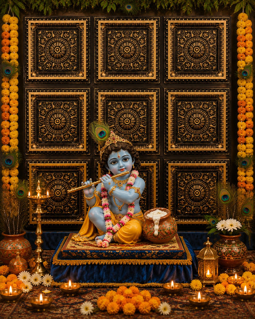 Premium Backdrop Wall Panels (9 pcs set) | 30 × 30 CM Each Panel For Ganpati , Janmashtami , Durga pooja  and Diwali  | 90 × 90 CM DIY Mandap Background | 9 Panels | 3 Designs | Includes Double-Sided Tape