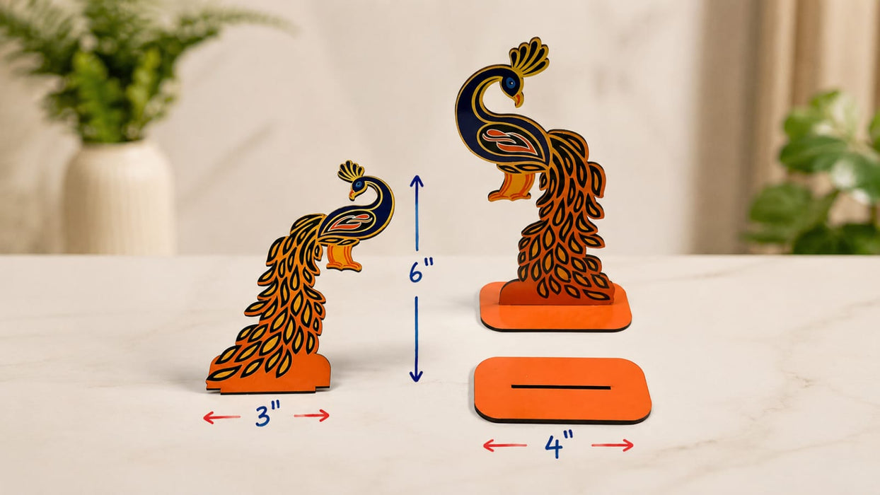 2 Pair (4 Pcs) MDF Peacock Cutout Pair With Stand | Traditional & Premium Decorative Peacock for Janmashtami, Krishna Jhula, Pooja, Festival, Mandir & Home Decoration