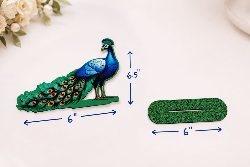 2 Pair (4 Pcs) MDF Peacock Cutout Pair With Stand | Traditional & Premium Decorative Peacock for Janmashtami, Krishna Jhula, Pooja, Festival, Mandir & Home Decoration
