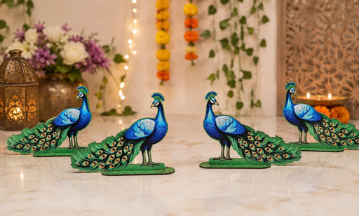 2 Pair (4 Pcs) MDF Peacock Cutout Pair With Stand | Traditional & Premium Decorative Peacock for Janmashtami, Krishna Jhula, Pooja, Festival, Mandir & Home Decoration JSK