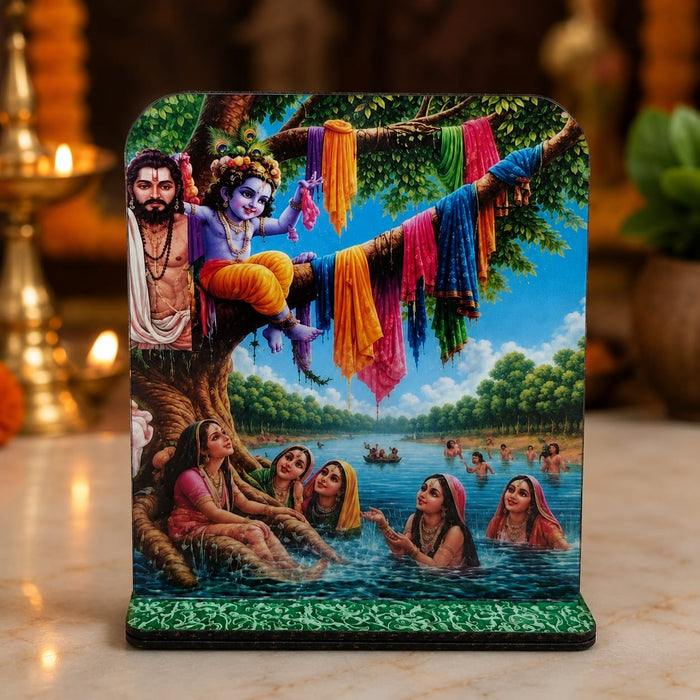 13 Pcs MDF Krishna Jhanki  Cutout  Set with stand   (Approx. 4 x 5 Inch) | Bal Krishna Leela Mini Table Top Decor for Janmashtami, Krishna Jhula, Mandir, Pooja & Festival Decoration