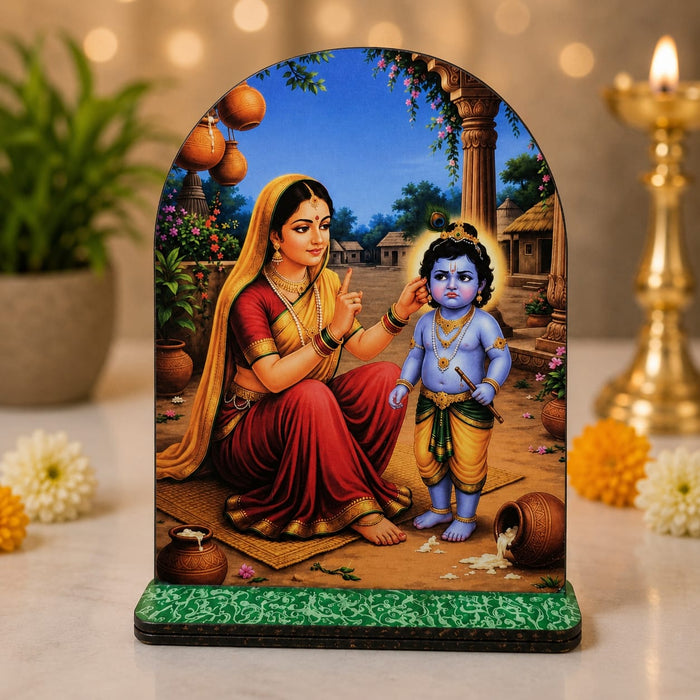13 Pcs MDF Krishna Jhanki  Cutout  Set with stand   (Approx. 4 x 5 Inch) | Bal Krishna Leela Mini Table Top Decor for Janmashtami, Krishna Jhula, Mandir, Pooja & Festival Decoration