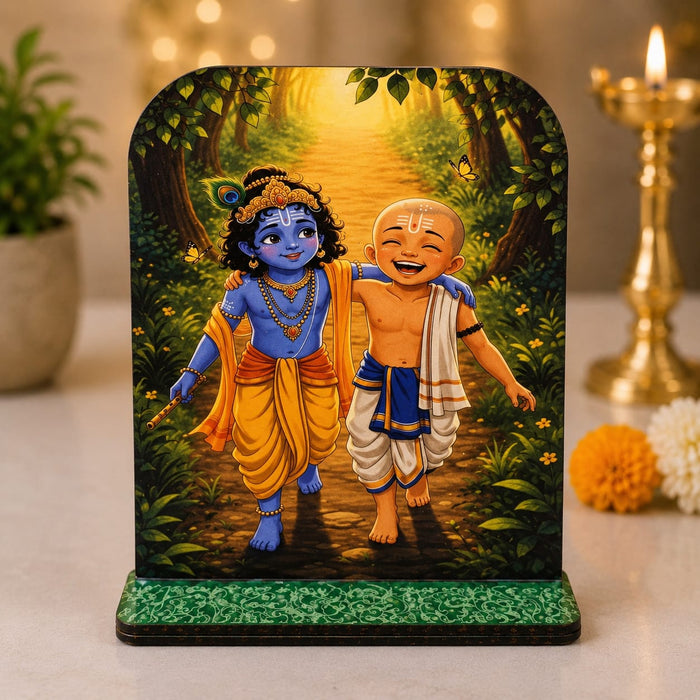 13 Pcs MDF Krishna Jhanki  Cutout  Set with stand   (Approx. 4 x 5 Inch) | Bal Krishna Leela Mini Table Top Decor for Janmashtami, Krishna Jhula, Mandir, Pooja & Festival Decoration