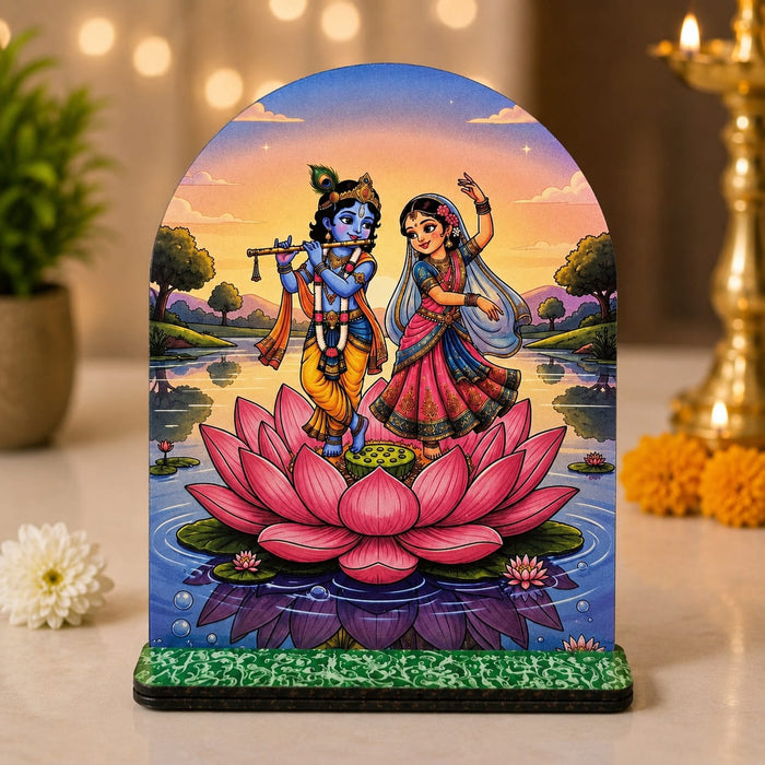 13 Pcs MDF Krishna Jhanki  Cutout  Set with stand   (Approx. 4 x 5 Inch) | Bal Krishna Leela Mini Table Top Decor for Janmashtami, Krishna Jhula, Mandir, Pooja & Festival Decoration