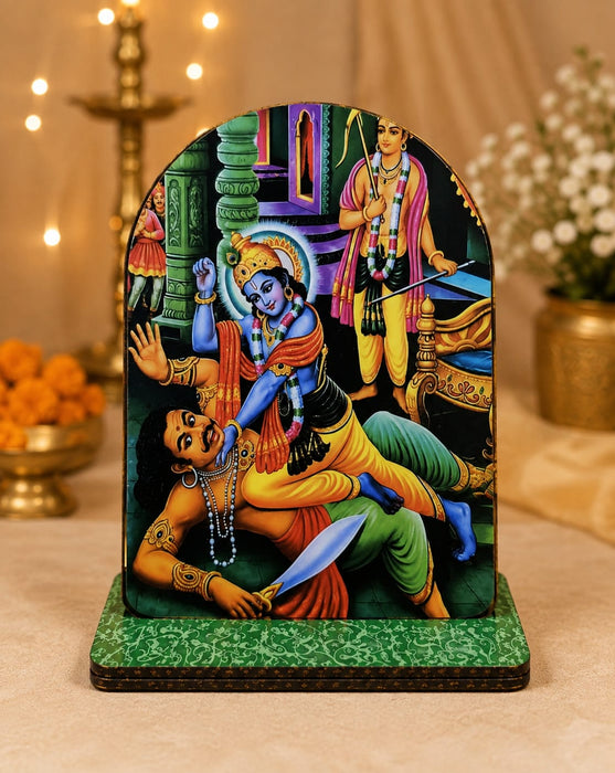 13 Pcs MDF Krishna Jhanki  Cutout  Set with stand   (Approx. 4 x 5 Inch) | Bal Krishna Leela Mini Table Top Decor for Janmashtami, Krishna Jhula, Mandir, Pooja & Festival Decoration