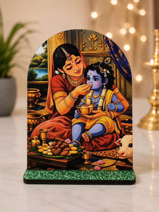 13 Pcs MDF Krishna Jhanki  Cutout  Set with stand   (Approx. 4 x 5 Inch) | Bal Krishna Leela Mini Table Top Decor for Janmashtami, Krishna Jhula, Mandir, Pooja & Festival Decoration