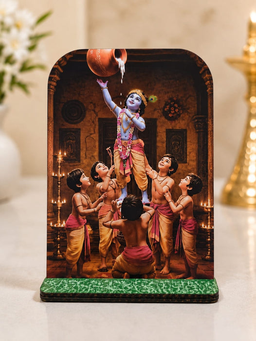 13 Pcs MDF Krishna Jhanki  Cutout  Set with stand   (Approx. 4 x 5 Inch) | Bal Krishna Leela Mini Table Top Decor for Janmashtami, Krishna Jhula, Mandir, Pooja & Festival Decoration