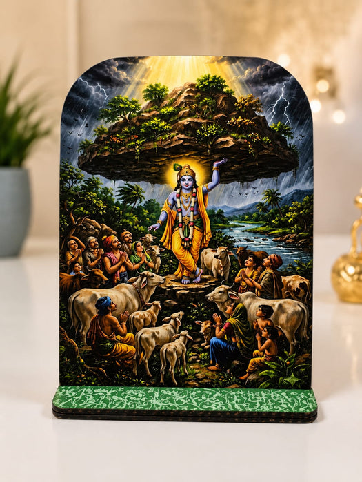 13 Pcs MDF Krishna Jhanki  Cutout  Set with stand   (Approx. 4 x 5 Inch) | Bal Krishna Leela Mini Table Top Decor for Janmashtami, Krishna Jhula, Mandir, Pooja & Festival Decoration