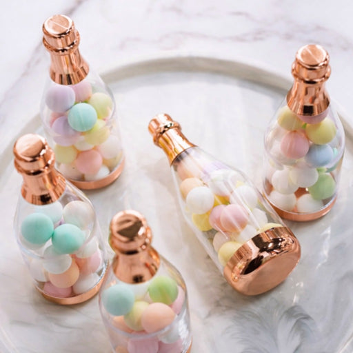 Rosegold Colour Champagne Design Plastic Storage Bottles (11.5 cm) | Perfect for Return Gifts, Chocolates, Dry Fruits & Invitations baatli,batli,chandi