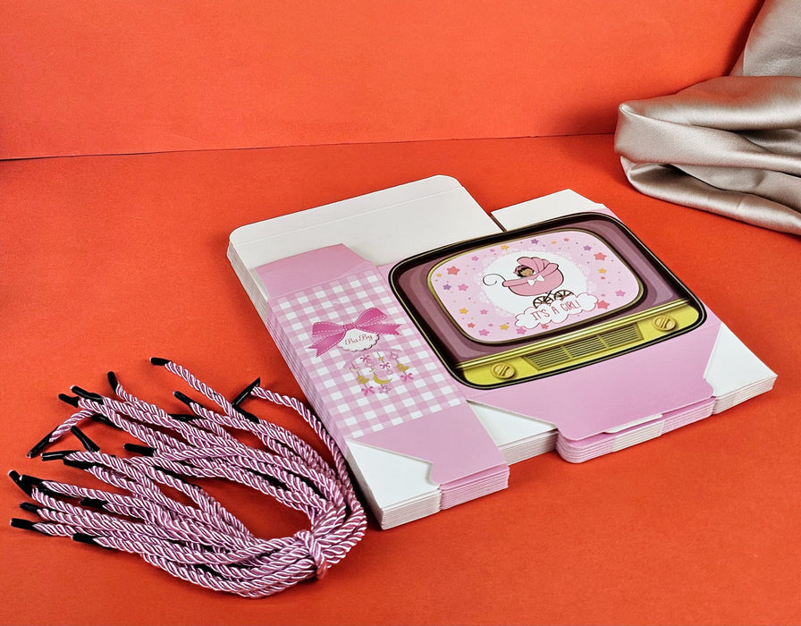 12 PCS Tv shape Gift Boxes With Handle Gift Paper Boxes, Gift for Birthday Gifting, Gifts, Birthday, Party, Season's Greetings, Gift For Boy & Girl (Pink)