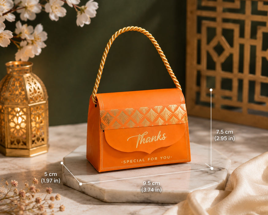 Decorative Folding Storage Box/ Purse style for Return Gift, Birthday, Valentine's Day - Boxes, Perfect for Packing Chocolate, Dry Fruits, and Invitations (Orange) (8 cm)