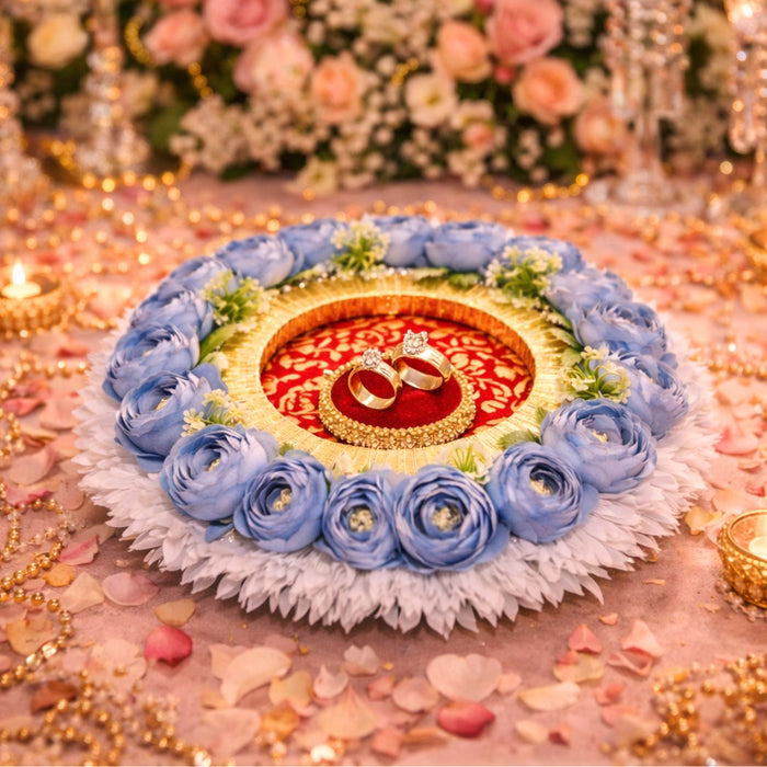 Handmade Floral Ring Platter/Pionee Platter  – Decorative Flower Ring Tray with Artificial Roses  for Wedding, Engagement | Pooja Platter, Center Table Decor,Gifting