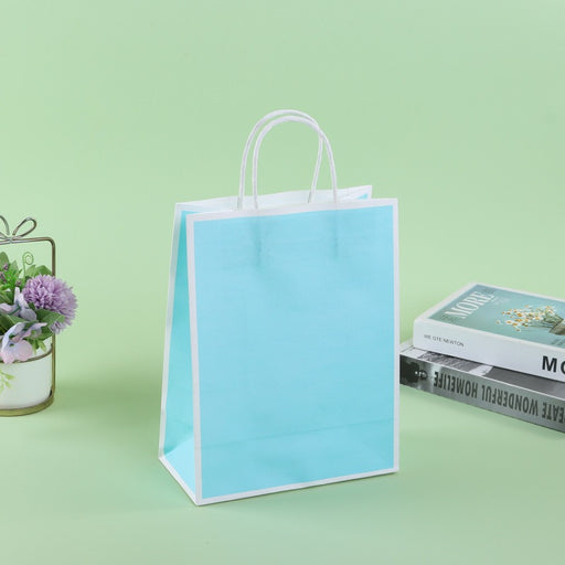 20 Pcs Small Size Aqua Blue (8.27X5.91X3.15 inch) Paper Bags With Handle Gift Paper bag, Carry Bags, gift For Valentine Gifting, marriage Return Gifts, Birthday, Wedding, Party, Season's Greetings