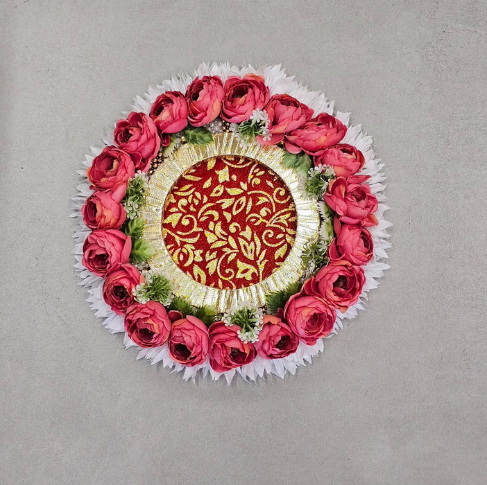 Handmade Floral Ring Platter/Pionee Platter  – Decorative Flower Ring Tray with Artificial Roses  for Wedding, Engagement | Pooja Platter, Center Table Decor,Gifting