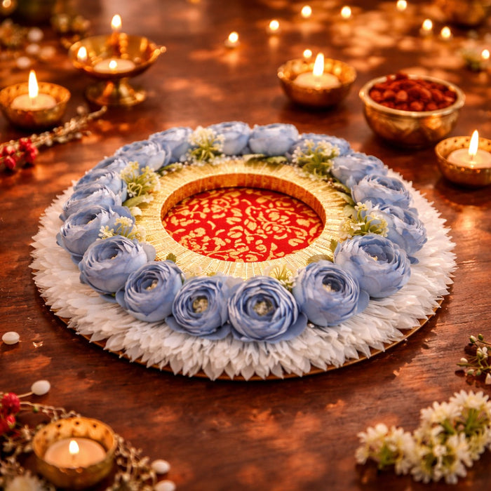Handmade Floral Ring Platter/Pionee Platter  – Decorative Flower Ring Tray with Artificial Roses  for Wedding, Engagement | Pooja Platter, Center Table Decor,Gifting