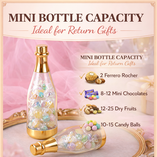 Golden Acrylic Box Champagne Design Plastic Storage Bottles (11.5 cm) | Perfect for Return Gifts, Chocolates, Dry Fruits & Invitations baatli,batli,chandi