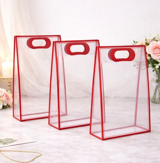 Big Size (30 X 12 X 40 CM) Transparent Bag Goodie Bags, Clear Gift Bag, Hamper Bag,Carry Bags,Shopping Gift Bag,Gifting,Presents,Return Gifts,Birthday,Festivals,Events (RED).