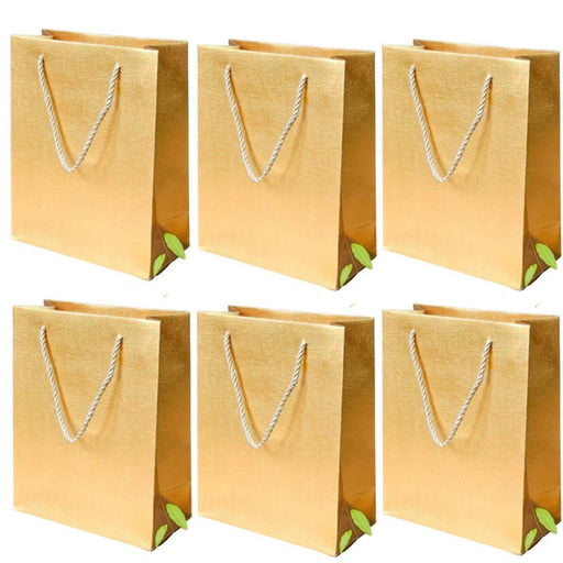 12 pcs Medium Size Paper Bag With Handle 24 x 19 x 9.5 cm Gift Paper bag, Carry Bags, gift bag, gift for Birthday, gift for Festivals, Season's Greetings and other Events(Gold)(Pack of 12)
