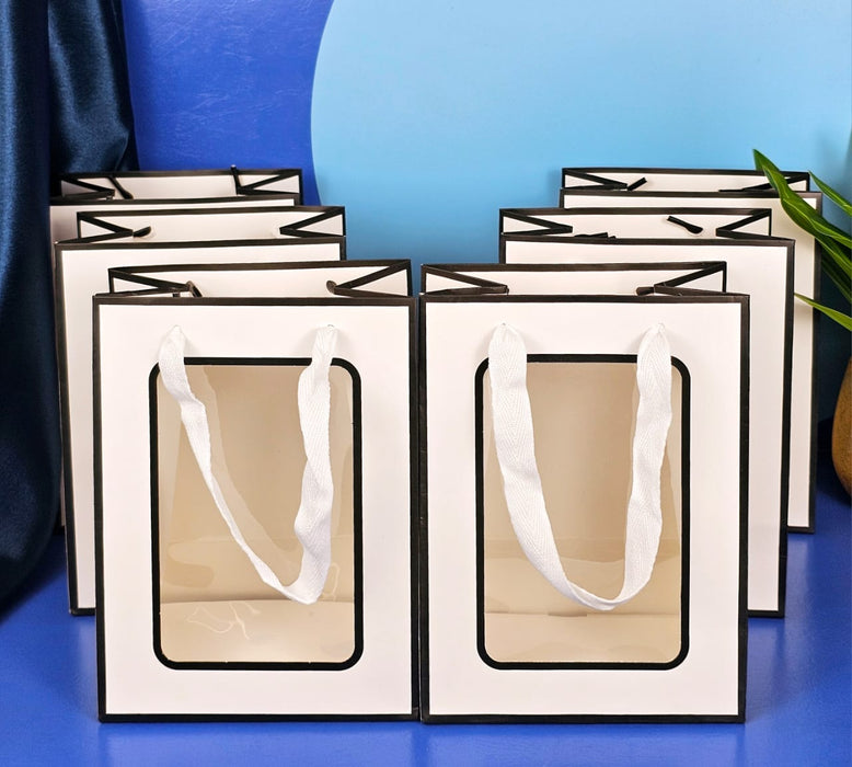 Small size Transparent Bag Goodie Bags With Handle Gift Bag,Hamper Bag,Carry Bags,Shopping Gift Bag,Gift For Gifting,Presents,Return