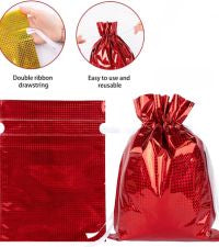 Big Size Geletin Shiny foil Paper Drawstring stylish Storage Potli pouches for Christmas Gifting, Small Jewelries, Money, Paper Notes Women Wallet, Gift Bags, return gift, Women handbag Shagun Pouch, Candy Bags.(Max 28 cm Height) (Red)