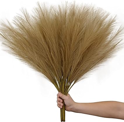 SATYAM KRAFT 3 Pcs Artificial Big Pampas Grass Flowers Plant Home, Room, Office, Bedroom,Living Room, Table Decoration Craft Items Corner (Without Vase Pot) (32.5 Inch)