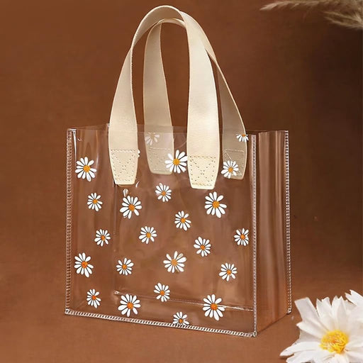 Transparent Gift Bag with Floral Print with Handle | Gift Bag for Her / Him,Handle hamper bagCarry Bags, shopping gift bag, Presents, Packing, Wedding Return Gifts, Birthday, Events, Festivals (17 x 19 cm)