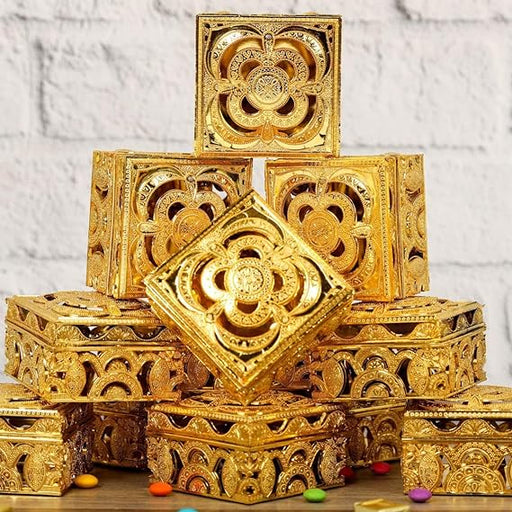 Big Square Golden Decorative Box For Mini Storage, Gift box, Ring Jewellery, Candy Storage Container Case DIY, Wedding Gift, Return Gift, Christmas Decoration Items (Golden Boxes) (Big)