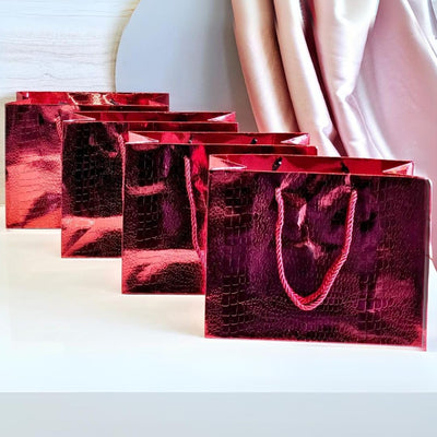 8 Pcs Big Size Shiny Paper Bag Gift Bags with Handle Gift Paper bag, gift For Gifting, marriage, Return Gifts, Birthday, Wedding, Party, Season's Greetings (Big, Red)