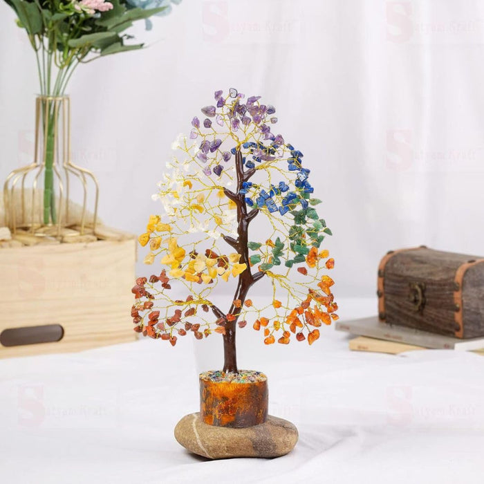 1 pc Artificial Seven Chakra Tree Crystals Bonsai Gemstones Tree for Home Decor, Living Room, Office, Table Desk, Showpiece, Gifting, Decoration (Pack of 1)