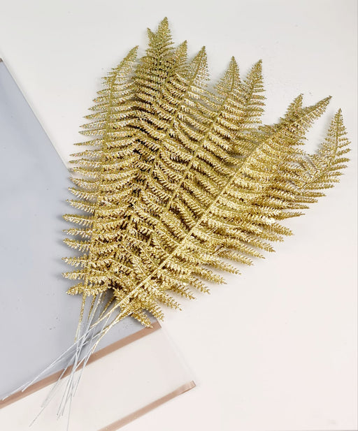SATYAM KRAFT  Big Glitter Artificial Leaves Fake Flower Sticks Decorative Items for Gifting, Home, Balcony, Living Room, Valentine, Wedding Decoration (Golden)