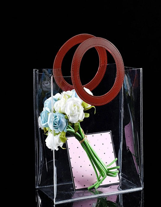 6 PCS Big Transparent Bags with Circle Handle Gift Paper Bag, Carry Bags, Gift Bag, Gift for Birthday, Valentine, Marriage, Festivals, Season's Greetings and Events (Maroon) (Big)(25x 14.5 x 28 cm)