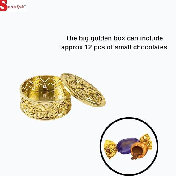 Big Round Golden Decorative Box for diwali Gift box, Ring Jewellery Trinket Box, Candy Storage Container Case DIY,Wedding gift, Return Gift, Christmas Decoration Items (Golden Boxes) (Big)