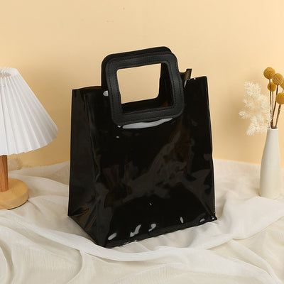 6 Pcs Transparent Gift Bag with Square Handle | Gift Bag for Her / Him,Handle hamper bag, Carry Bags, shopping gift bag, Presents, Packing, Wedding Return Gifts, Birthday, Events, Festivals (Black, 18 x 20 cm)