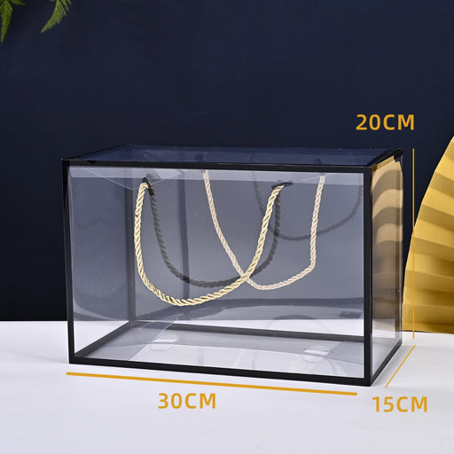 6 pcs Rectangle Shape Big Size Trasparent Black border Bag Goodie Bags Gift bag, gift For new year Gifting, Diwali,marriage Return Gifts, Birthday, Wedding, Party, Season's Greetings(Big) (Black) (30 x 15 x 20)cm