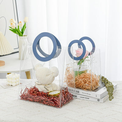 12 Pcs Small Transparent Bags with Circle Handle Gift Paper Bag, Carry Bags, Gift Bag, Gift for Birthday, Valentine, Marriage, Festivals, Season's Greetings and Events (Blue) (Small)(18 x 9 x 20 cm)