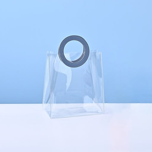 12 Pcs Small Transparent Bags with Circle Handle Gift Paper Bag, Carry Bags, Gift Bag, Gift for Birthday, Valentine, Marriage, Festivals, Season's Greetings and Events (Blue) (Small)(18 x 9 x 20 cm)